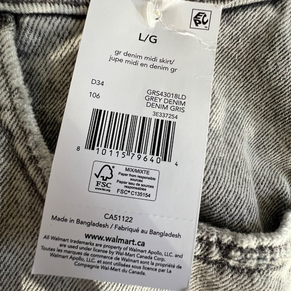 George Denim Midi Skirt Size L Pencil Front Kick Pleat Gray NEW - Picture 4 of 4